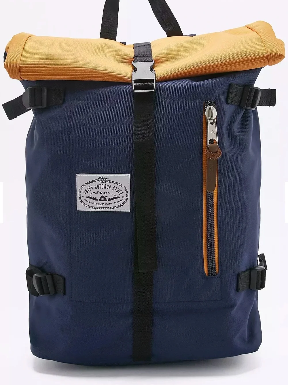 Roll-Top Navy Backpack with Mustard Accent